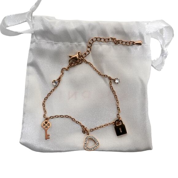 Adornia14K Rose Gold Vermeil Water Resistant Charm Bracelet NEW - Picture 2 of 5
